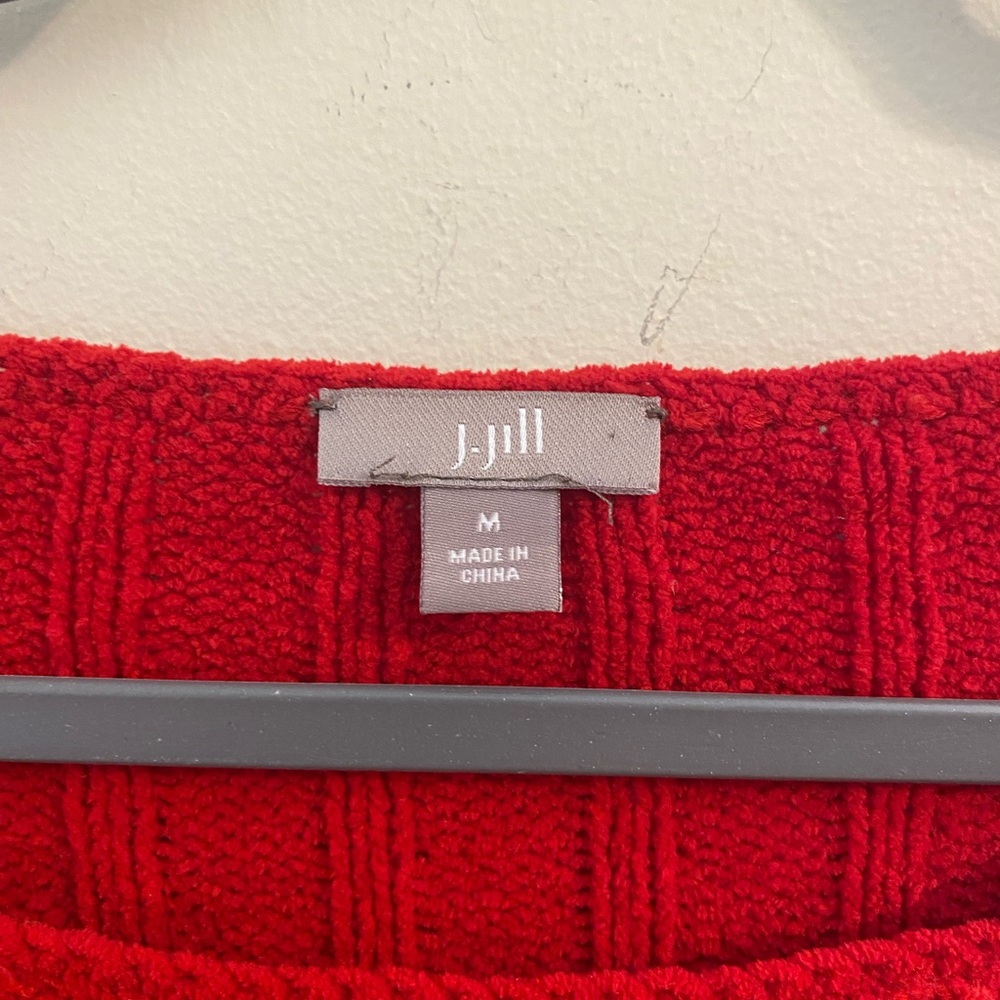 J. Jill Ruby Red Braided Knit So Soft Sweater Womens Size Medium - Picture 2 of 3